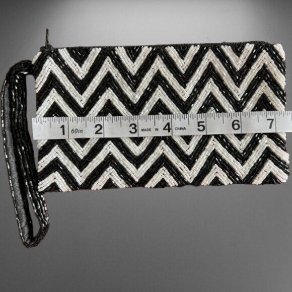 🖤 Moyna Black And White Beaded Wristlet/Clutch– Glam Party Bag - Picture 4 of 8